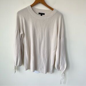 Banana Republic Ribbed Wool Modal Blend Tie Blouson Sleeve Sweater Ivory L Large